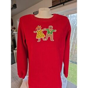 Bob Mackie Christmas Red Gingerbread House Crew Neck size M EXC